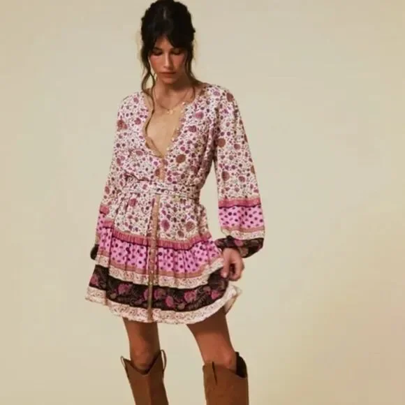 Spell & the Gypsy Collective  Lady Untamed Lavender floral Tunic Mini  Dress M - laplaya.ma